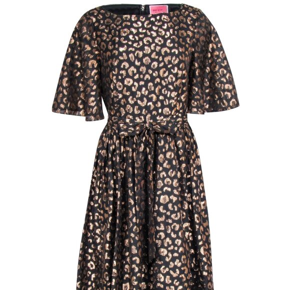 Kate Spade - Black & Rose Gold Leopard Print Midi Dress Sz 6 - Picture 5 of 16